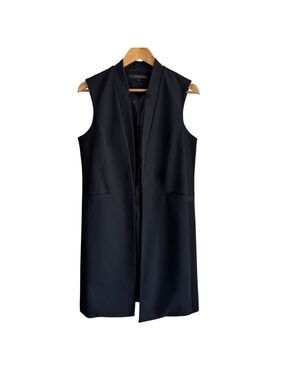 Willow & Thread Longline Vest Womens 9 Black Open Front Structured Blazer EUC
